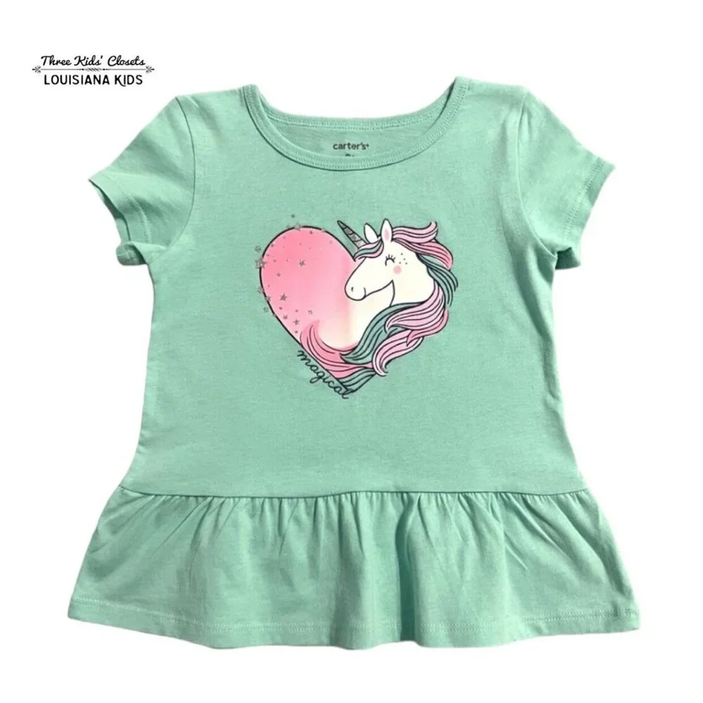 Carter's 3T Sparkly Unicorn Heart Peplum Shirt